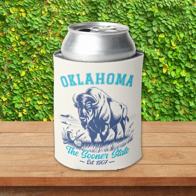 Oklahoma The Sooner State Vintage Bison Can Cooler (Creator Uploaded)