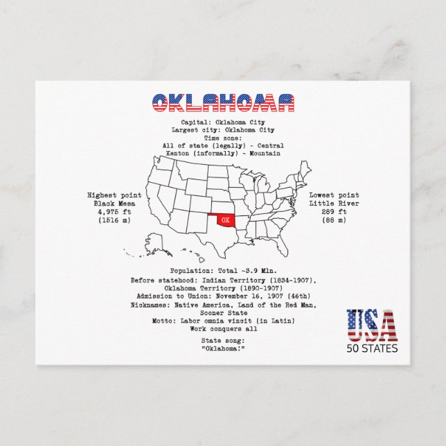Oklahoma. The state of the United States of Americ Holiday Postcard (Front)