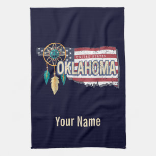 Oklahoma United States Retro Map Vintage USA Tea Towel