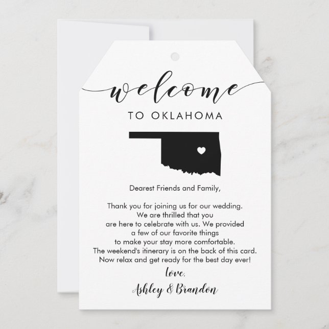 Oklahoma Wedding Welcome Tag, Letter, Itinerary (Front)