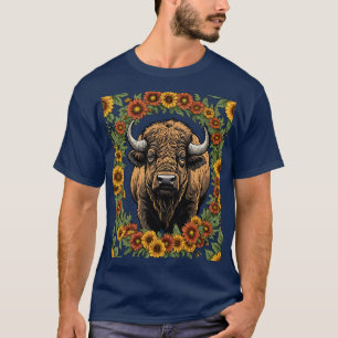 Oklahoman Buffalo Surrounded By Stylised Flowers T-Shirt