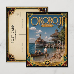 Okoboji Iowa Vintage Art Deco Golden Age Postcard