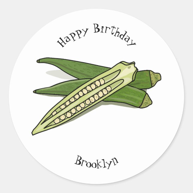 Okra cartoon illustration classic round sticker (Front)