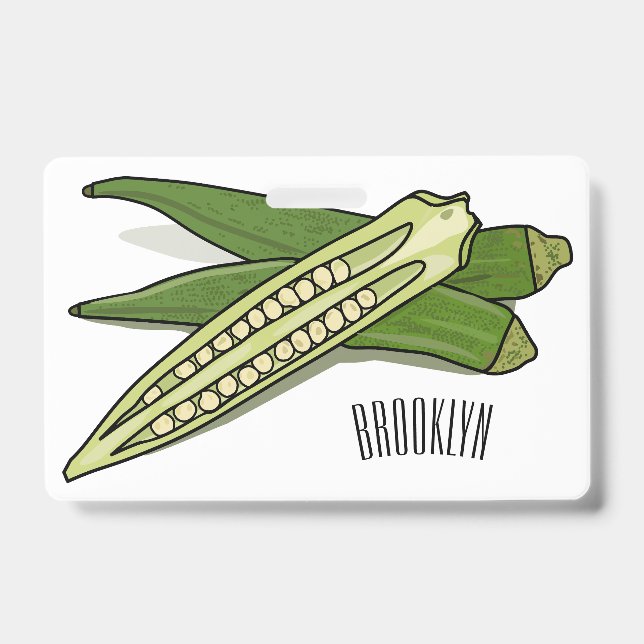Okra cartoon illustration ID badge (Front)