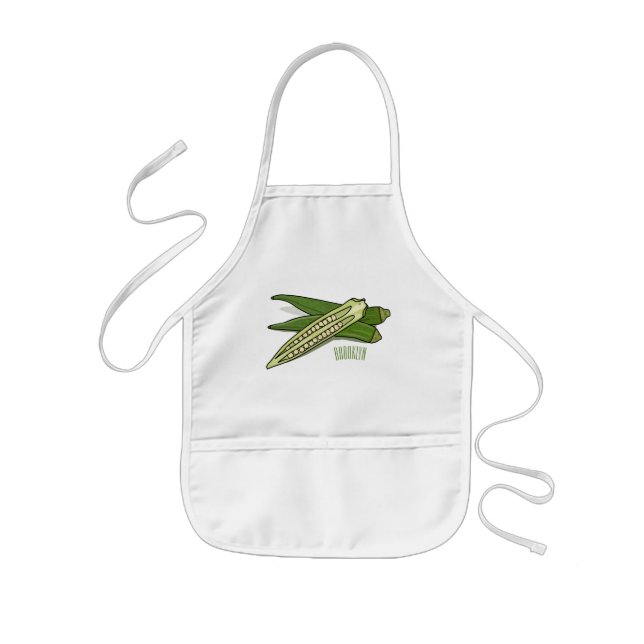 Okra cartoon illustration kids apron (Front)