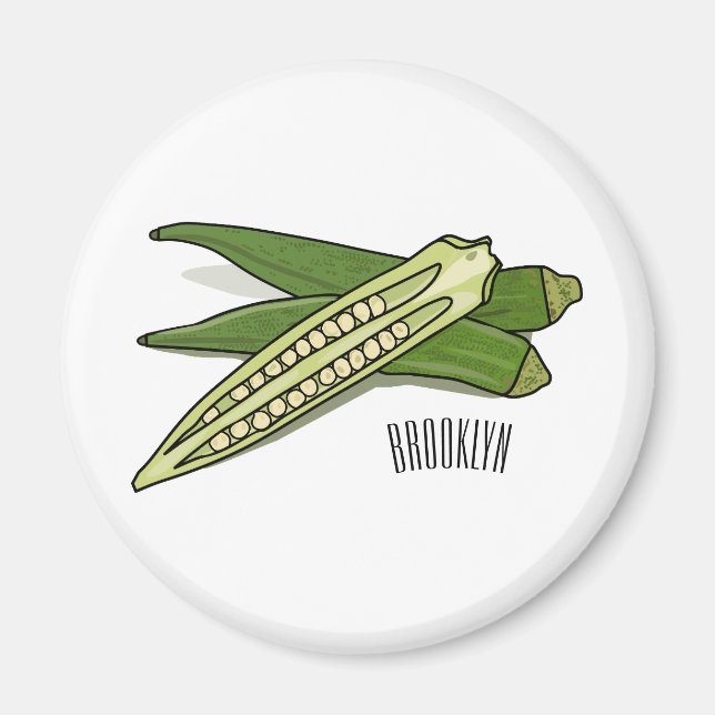 Okra cartoon illustration magnet (Front)