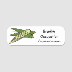 Okra cartoon illustration name tag