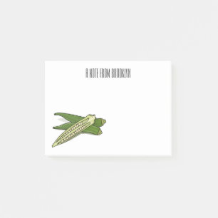 Okra cartoon illustration post-it notes