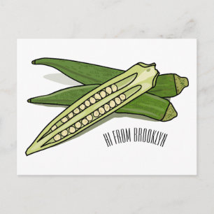 Okra cartoon illustration postcard