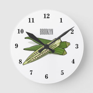 Okra cartoon illustration round clock