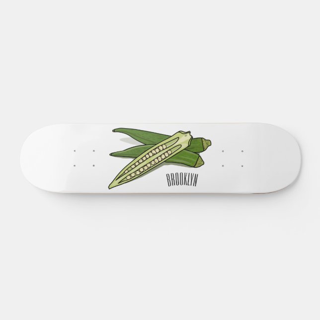 Okra cartoon illustration skateboard (Horz)