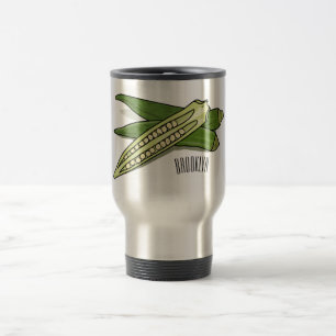 Okra cartoon illustration travel mug