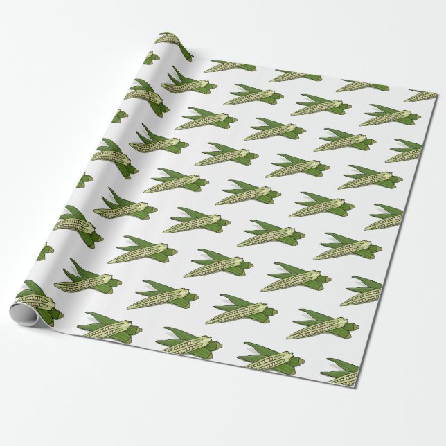 Okra cartoon illustration wrapping paper (Unrolled)