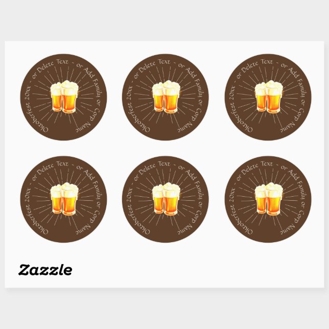 Oktoberfest 20xx Beer Glasses Brown Sunburst Classic Round Sticker (Sheet)