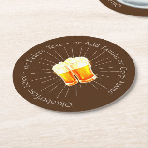 Oktoberfest 20xx Beer Glasses Brown Sunburst Round Paper Coaster