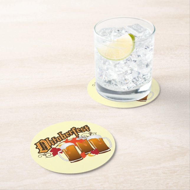 Oktoberfest Autumn Beer Round Paper Coaster (Insitu)