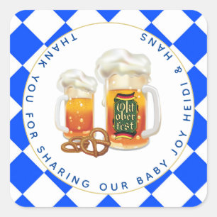 Oktoberfest Baby Shower Baby Is Brewing BEER PRETZ Square Sticker