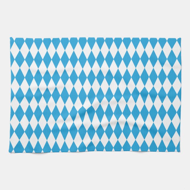 Oktoberfest Bavarian Blue and White Large Diagonal Tea Towel (Horizontal)