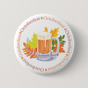 Oktoberfest Beer and Autumn Leaves 6 Cm Round Badge