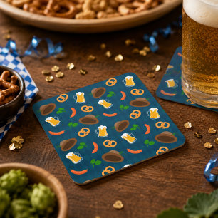 Oktoberfest Beer Bavarian Pattern Square Paper Coaster