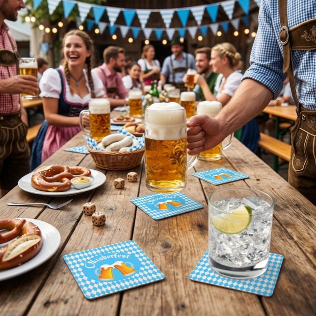 Oktoberfest Beer Bavarian Pattern  Square Paper Coaster (Creator Uploaded)