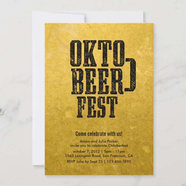 Oktoberfest Beer Drinking Gold Party Invitation (Front)
