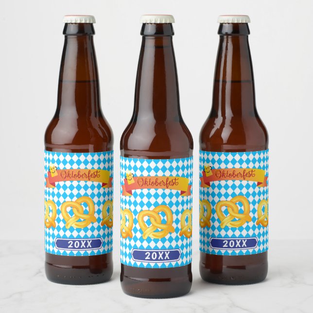 OKTOBERFEST beer festival decoration Blue pattern Bottle Label (Bottles)