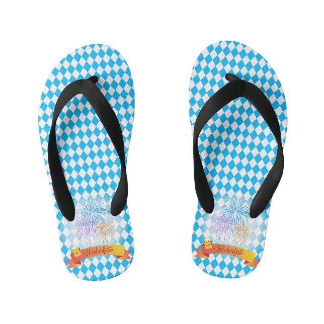 OKTOBERFEST beer festival decoration Blue pattern Kid's Jandals (Footbed)