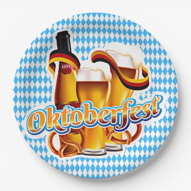 Oktoberfest Beer Festival German Bavarian Colours Paper Plate (Front)