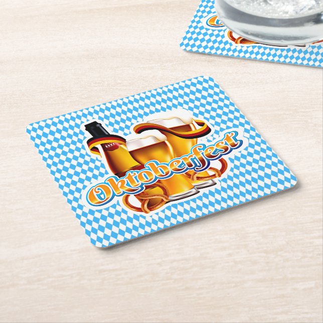 Oktoberfest Beer Festival German Bavarian Colours  Square Paper Coaster (Angled)