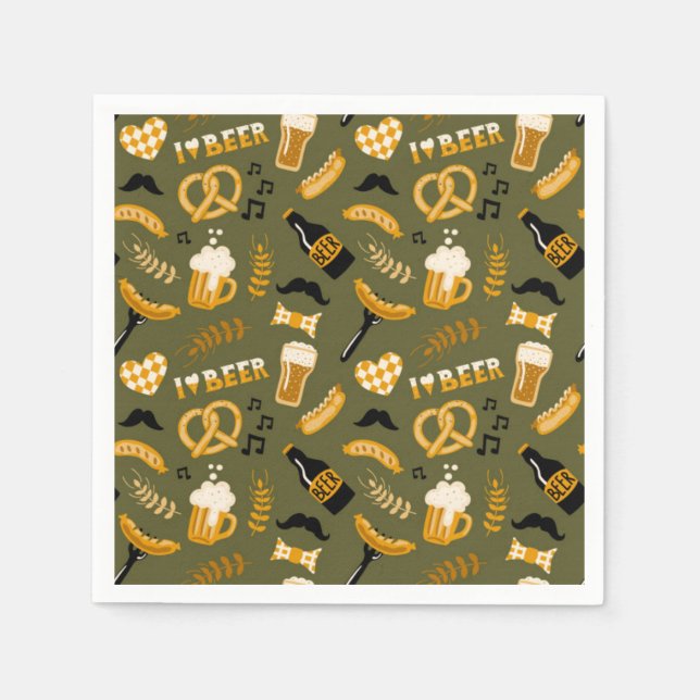 Oktoberfest Beer Food Seamless Pattern Napkin (Front)