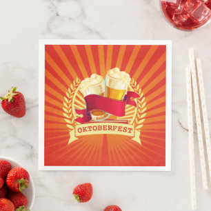 Oktoberfest Beer Glasses on Red Gold Sunburst Napkin