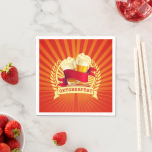 Oktoberfest Beer Glasses on Red Gold Sunburst Napkin