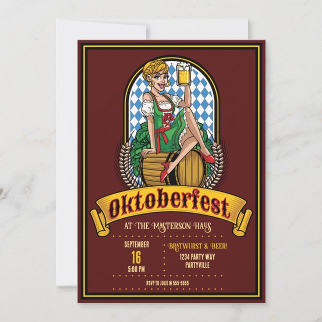 Oktoberfest Beer Keg Maid Invitation (Front)