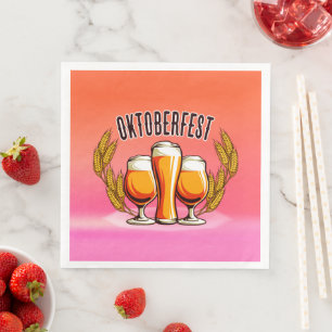Oktoberfest Beer Ladies Glasses on Pink Pastel Napkin