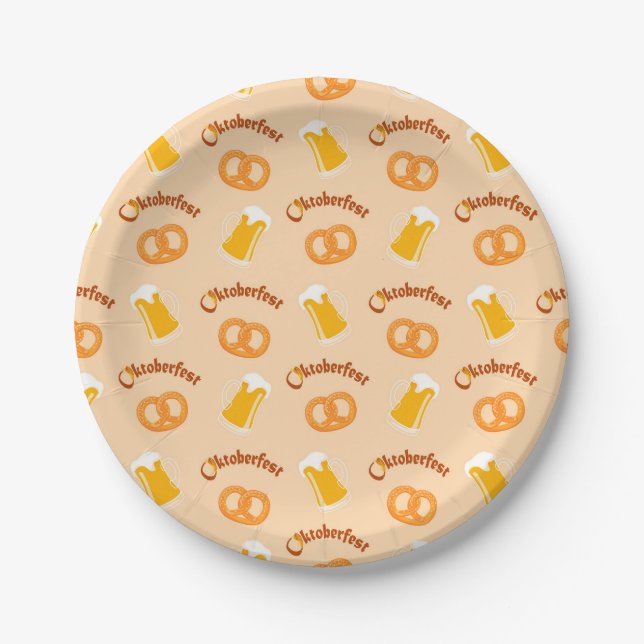 Oktoberfest Beer&Pretzel Pattern  Paper Plate (Front)