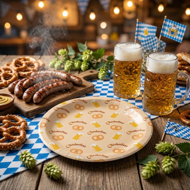 Oktoberfest Beer&Pretzel Pattern  Paper Plate (Creator Uploaded)