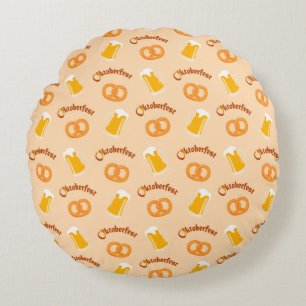 Oktoberfest Beer& Pretzel Pattern  Round Cushion