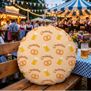 Oktoberfest Beer& Pretzel Pattern Round Cushion