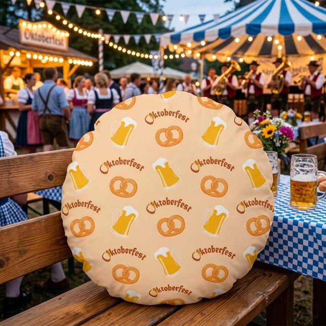 Oktoberfest Beer& Pretzel Pattern  Round Cushion (Creator Uploaded)