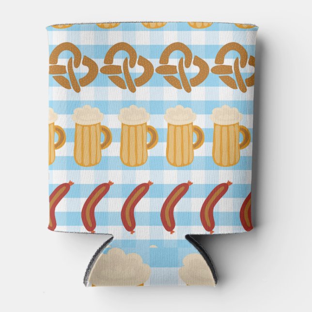 Oktoberfest: beer, pretzel, sausage pattern can cooler (Front)