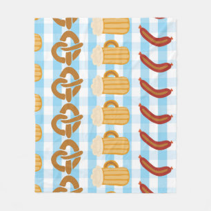 Oktoberfest: beer, pretzel, sausage pattern fleece blanket