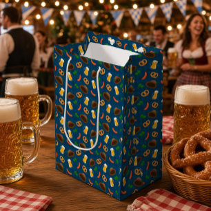Oktoberfest Beer, Pretzel & Sausage Pattern Medium Gift Bag