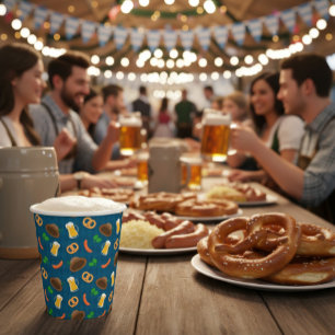 Oktoberfest Beer, Pretzel & Sausage Pattern Paper Paper Cups