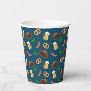 Oktoberfest Beer, Pretzel & Sausage Pattern Paper  Paper Cups