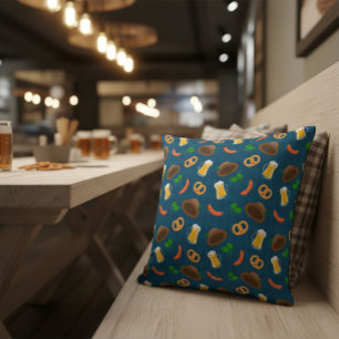 Oktoberfest Beer, Pretzel & Sausage Pattern Throw  Cushion