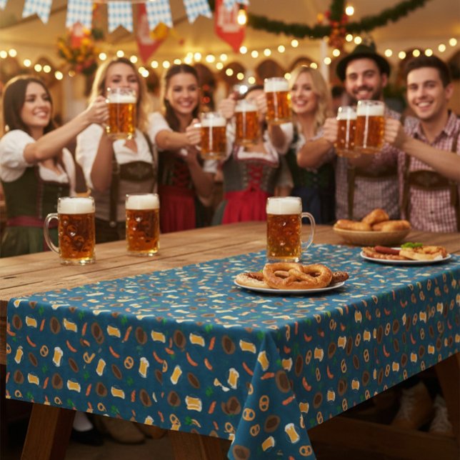 Oktoberfest Beer, Pretzels & Bavarian Pattern  Tablecloth (Creator Uploaded)