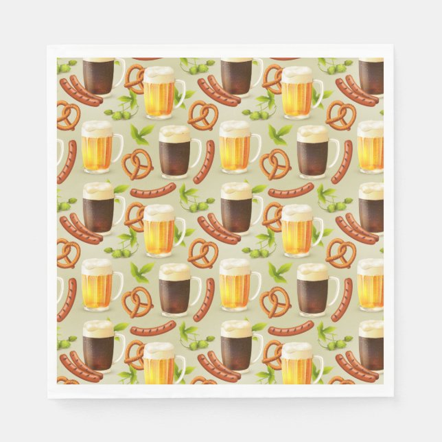 Oktoberfest Beer, Sausage and Pretzel Paper Napkin (Front)