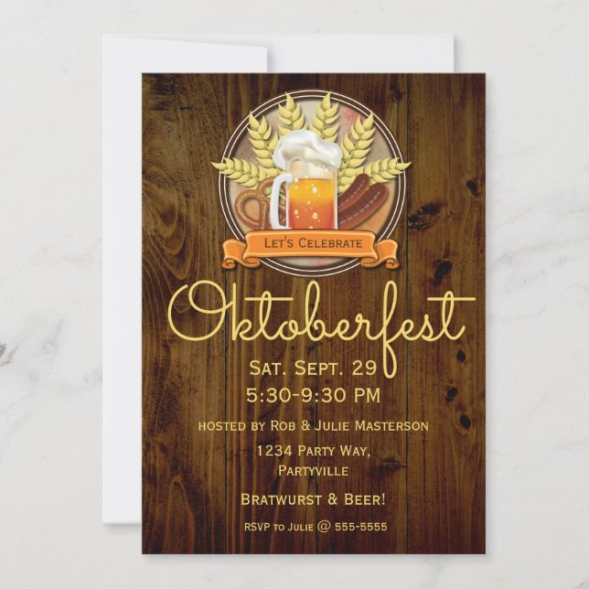 Oktoberfest Beer Sausage Pretzel Logo, muted Invitation (Front)