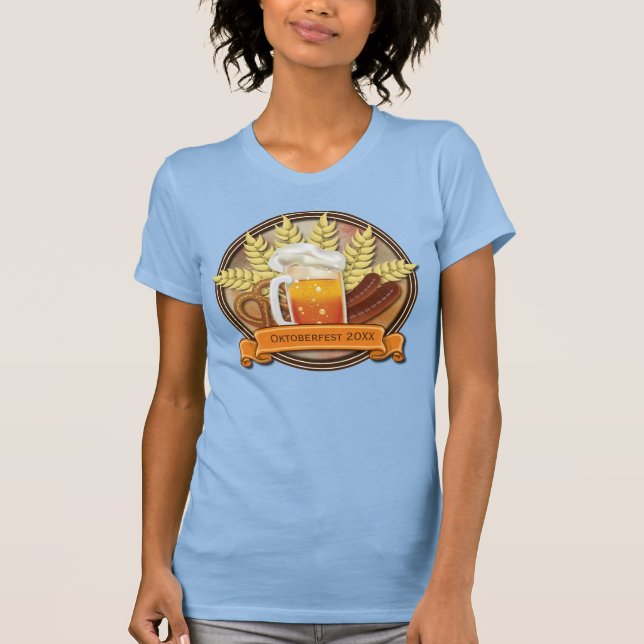 Oktoberfest Beer Sausage Pretzel Logo, muted T-Shirt (Front)